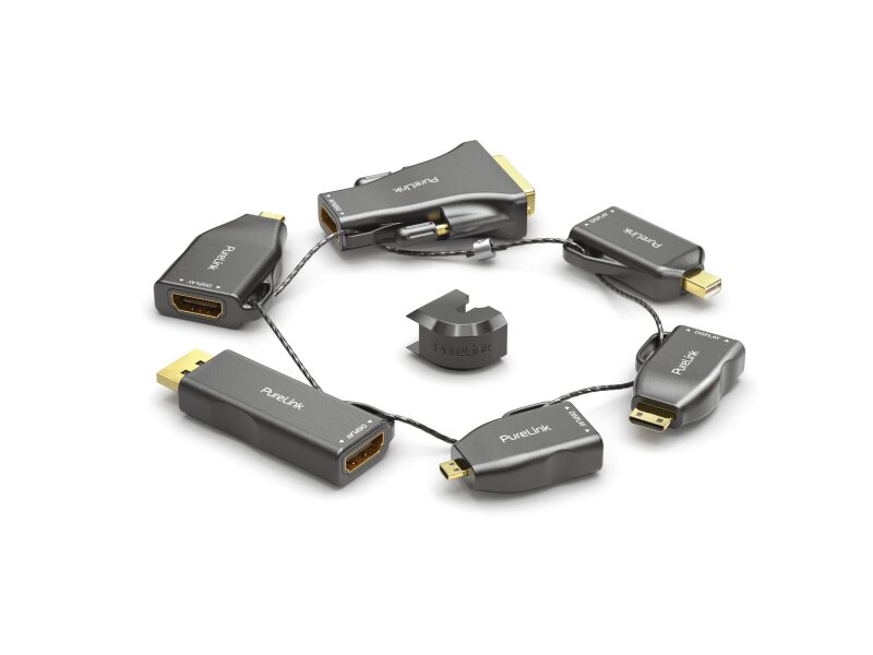 4K HDMI Adapterring mit sechs Adaptern (DisplayPort, mini DisplayPort, USB-C, Mini HDMI-C, Micro HDMI-D sowie DVI (24+1) Stecker auf je eine HDMI Buchse)