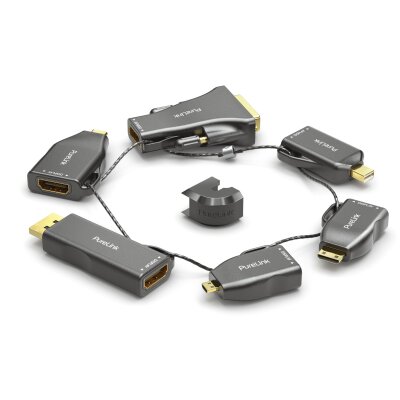 4K HDMI Adapterring mit sechs Adaptern (DisplayPort, mini DisplayPort, USB-C, Mini HDMI-C, Micro HDMI-D sowie DVI (24+1) Stecker auf je eine HDMI Buchse)