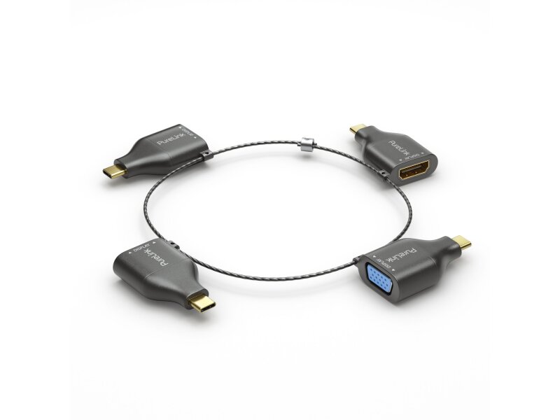 4K USB-C Adapterring mit vier Adaptern (USB-C Stecker auf HDMI, DisplayPort, mini DisplayPort bzw. VGA Buchse)