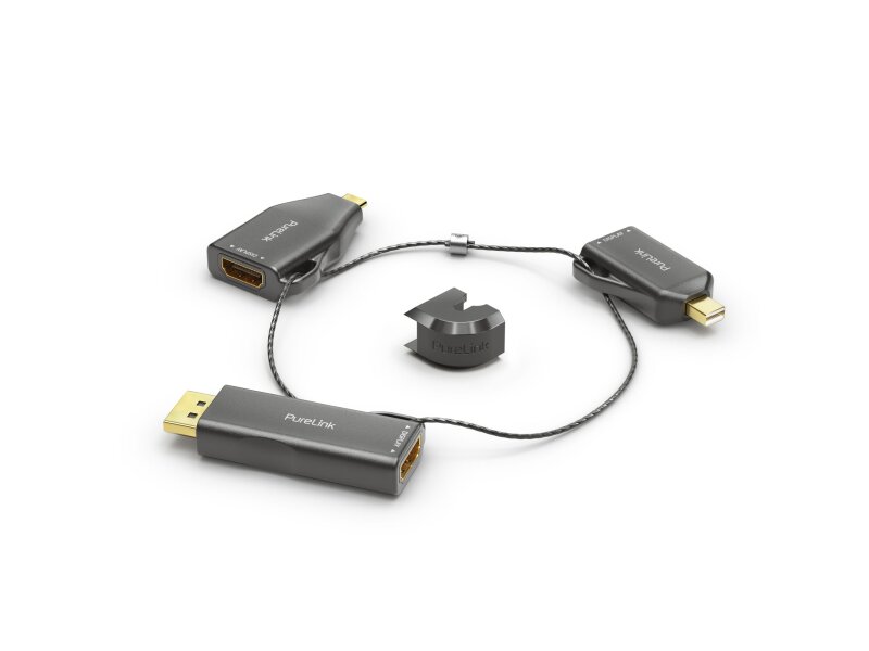 4K HDMI Adapterring mit drei Adaptern (mini DP, DP und USB-C Stecker auf HDMI-A Buchse)