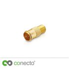 conecto F-Verbinder, F-Kupplung, F-Stecker Quick auf F-Buchse, Adapter zur Verlängerung von Antennen-Kabel / Koaxial-Kabel, vergoldet