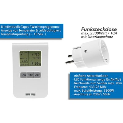 Thermostat Funk Set mit Steckdose - Funk-Steckdose mit Temperatur Fun