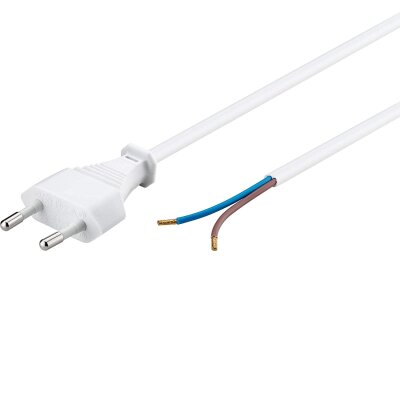 Goobay 51345 Euro Kabel, Stromkabel, Typ C Stecker (CEE 7/16) - zum Konfektionieren, abisolierte Enden, 2-polig, weiß, 1,5m