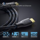 sonero Premium Zertifiziertes 8K Ultra High Speed HDMI Kabel mit Ethernet, Nylongeflecht, vergoldete Anschlüsse (8K UltraHD, 4K 3D mit 50Hz/60Hz, 48Gbps Full Bandwith, Dynamic HDR), 1,50m