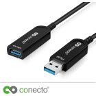 conecto Premium Verlängerungskabel USB 3.1 (Gen.2) USB-A Stecker auf USB-A Buchse, Hybridkabel (Glasfaser/Kupfer) 10Gbps, schwarz