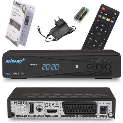 Ankaro DSR 2100 digitaler Full HD 1080p Satelliten Receiver schwarz mit USB Mediaplayer/HDMI/Scart/LED Display / 12V Netzteil ideal für Camping, B-Ware wie NEU
