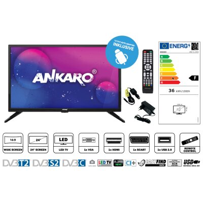 Ankaro CL 2402 LED TV 24 Zoll EasyFind Travel 12/24V Camping Fernseher für Wohnmobil und Wohnwagen, B-Ware wie NEU