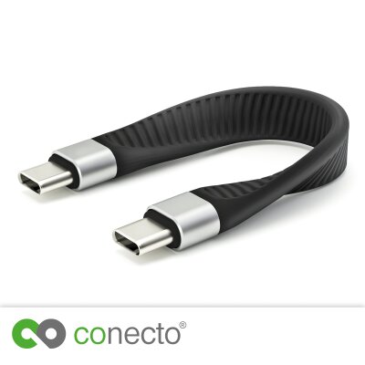 conecto USB-C auf USB-C Daten und Lade-Kabel USB 4 Gen 3 Schnellladefunktion E-Marker 5A/100W 40GB/s 8K 60Hz Abwärtskompatibel Aluminium Gehäuse PVC Mantel schwarz 13,4cm