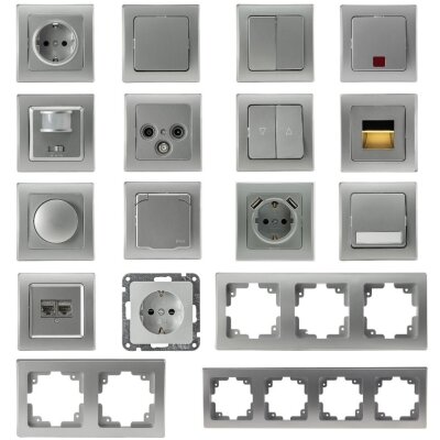 Schalter & Steckdosen Serie DELPHI silber (Steckdose Steckdosen Schuko USB Wechselschalter Lichtschalter Dimmer Taster LED)