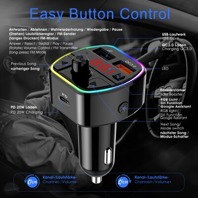 Auto-Bluetooth-FM-Transmitter, Zigarettenanzünder-Bluetooth-5.0