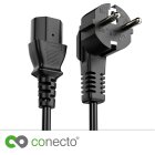 conecto Strom-Kabel, Schutzkontakt-Stecker 90° auf C13 IEC-Buchse gerade, Kaltgeräte-Kabel, Euro-Netzkabel für Haushaltsgeräte, 2.00m, schwarz
