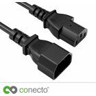 conecto Strom-Kabel, C13 IEC Stecker gerade auf C14 IEC-Buchse gerade, Euro-Netzkabel für Haushaltsgeräte, schwarz