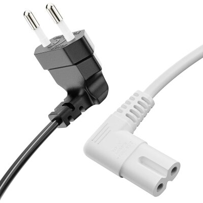 conecto Strom-Kabel, Euro-Stecker 90°  auf C7 IEC-Buchse 90° , Euro-Netzkabel für Haushaltsgeräte