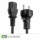 conecto Strom-Kabel, Schutzkontakt-Stecker gerade auf C13 IEC-Buchse gerade, Kaltgeräte-Kabel, Euro-Netzkabel für Haushaltsgeräte, schwarz