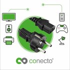 conecto Strom-Kabel, Schutzkontakt-Stecker gerade auf C13 IEC-Buchse gerade, Kaltgeräte-Kabel, Euro-Netzkabel für Haushaltsgeräte, schwarz