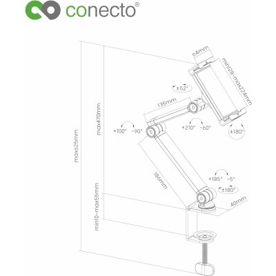 conecto Tablet-Tisch-Halterung, 360° drehbar, 4.7 bis 12.9 Tablets