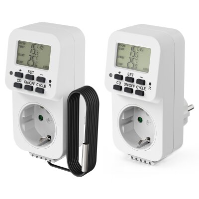 conecto digitales Thermostat Steckdose, Temperaturregler, Heizung, Kühlung, zeitgesteuert mit Fühler, 3600 Watt, weiß