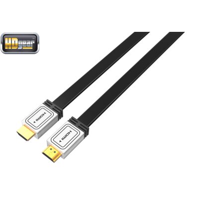 HDGear HK0003-HF High End HDMI Kabel High Speed Flachkabel Metall-Stecker vergoldete Steckkontakte schwarz/silber 1,5m