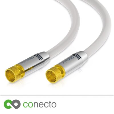 conecto thinwire Premium HDTV SAT Anschlusskabel (Koaxialkabel, F-Stecker - F-Stecker), Metall, vergoldet, weiß 2,00m