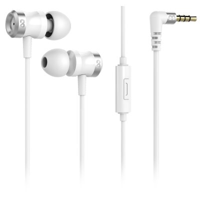 conecto In-Ear Kopfhörer / Earphones mit 3 Ohrpassstücken inkl. Mikrofon - 9.2mm Lautsprecher, dreifacher Kabel-Knickschutz, 1.2m Kabel (Aramid-verstärkt), Aluminium, 17.5g, weiß