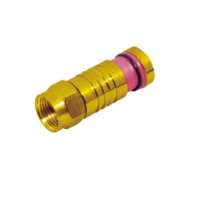 F-Stecker für Kabel-Ø 6,8 mm F-Kompressionsstecker goldfarben, Farbe Plastikhülse: Telemagenta, RAL4010