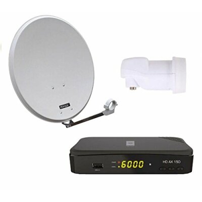 Opticum Digitale 1 Teilnehmer Satelliten-Komplettanlage (HD AX 150 HDTV-Receiver,Single-LNB, QA 60 cm Antenne, Alu) lichtgrau