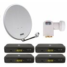 Opticum Digitale 4 Teilnehmer Satelliten-Komplettanlage (HD AX 150 HDTV-Receiver,Quad-LNB, QA 60 cm Antenne, Alu) lichtgrau