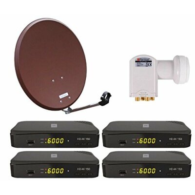 Opticum Digitale 4 Teilnehmer Satelliten-Komplettanlage (HD AX 150 HDTV-Receiver,Quad-LNB, QA 60 cm Antenne, Alu) ziegelrot