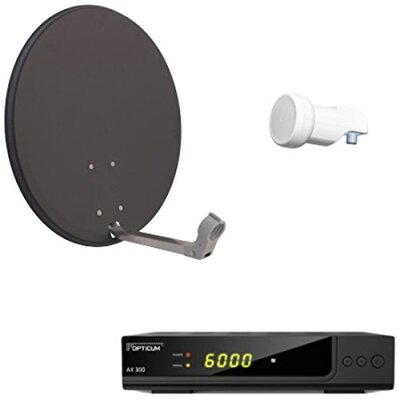Opticum Digitale 1 Teilnehmer Satelliten-Komplettanlage HD AX 300 HDTV-Receiver (Single-LNB, X60 cm Antenne) anthrazit (TÜV zertifiziert)