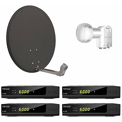 Opticum Digitale 4 Teilnehmer Satelliten-Komplettanlage HD AX 300 HDTV-Receiver (Quad-LNB, X60 cm Antenne) anthrazit (TÜV zertifiziert)
