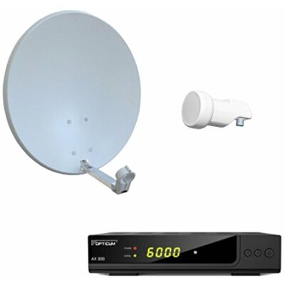 Opticum Digitale 1 Teilnehmer Satelliten-Komplettanlage HD AX 300 HDTV-Receiver (Single-LNB, X60 cm Antenne) lichtgrau (TÜV zertifiziert)