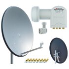 Opticum X80 Satelliten-Antenne Quad-Set (80 cm, Stahl - anthrazit, TÜV zertifiziert, mit Quad LNB LQP-04H) inkl. 8x F-Stecker gratis