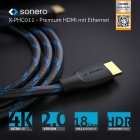 sonero X-PHC011-030 Premium Zertifiziertes High Speed HDMI Kabel mit Ethernet mit Nylongeflecht, vergoldete Anschlüsse (4K UltraHD, 3D Full HD, 18Gbps Full Bandwith, HDR High Dynamic Range), 3,0m