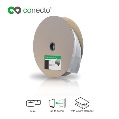 conecto CC50319 Universeller Polyester-Kabelschlauch, selbst zusammenziehend  mit Klettverschluss, Ø 85mm, Rolle 50m, grau