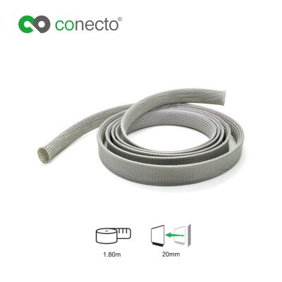 conecto CC50324 Universeller Polyester-Kabelschlauch, selbst zusammenziehend, Ø 20mm, 1,80m, grau