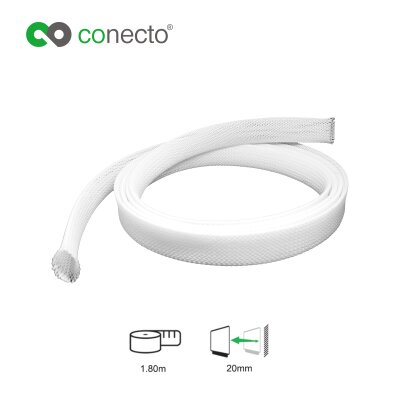 conecto CC50325 Universeller Polyester-Kabelschlauch, selbst zusammenziehend, Ø 20mm, 1,80m, weiß