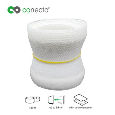 conecto CC50328 Universeller Polyester-Kabelschlauch, selbst zusammenziehend  mit Klettverschluss, Ø 85mm, 1,80m, weiß