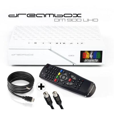 Dreambox DM900 UHD 4K E2 Linux Receiver mit 1x DVB-C/T2 Dual Tuner (inkl. gratis Kabelset: 1x HDMI Kabel + 1x 1,5m HDTV-Antennenkabel) weiß