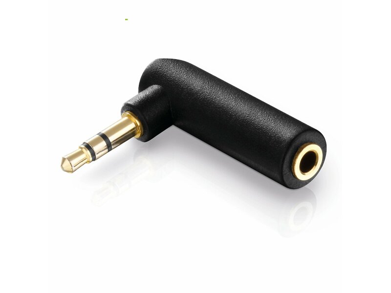 adaptare 10120 Winkel-Adapter 3,5mm Klinkenstecker (3-polig) auf Klinkenkupplung (3-polig), vergoldet, schwarz
