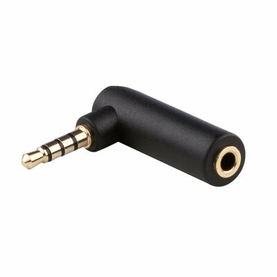 adaptare 10121 Winkel-Adapter 3,5mm Klinkenstecker (4-polig) auf Klinkenkupplung (3-polig), vergoldet, schwarz
