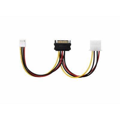Netzteil-Adapter-Kabel 15-polig SATA-Anschluss auf 4-polig IDE und 4-polig Floppy FDD schwarz