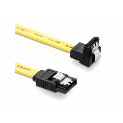 10 cm SATA-Kabel 6 GB/s mit Metall-Clip und einem Winkel-Stecker gelb
