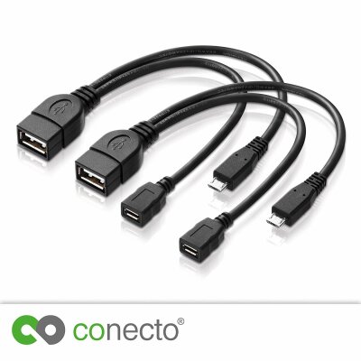 2x USB-OTG Adapter-Kabel Micro-USB 2.0-Stecker USB-Buchse Typ A + Strom-Anschluss für externe Festplatte und andere Geräte