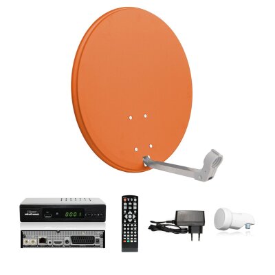 COMAG Digitale 1 Teilnehmer Satelliten-Komplettanlage (Mico M310 HDTV-Receiver, Single-LNB, 60 cm Antenne, Stahl) ziegelrot