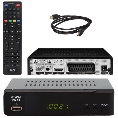 COMAG HD45 Digitaler HD Sat Receiver (FULL HD, HDTV, DVB-S2, HDMI, SCART, USB 2.0) inkl. HDMI Kabel, schwarz