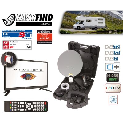 EasyFind Digital Full HD High End mobile Camping Satellitenanlage (Komplett-Set, inkl. LED TV 20 Zoll HDVT Travel Fernseher)