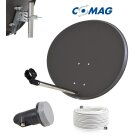COMAG Sat-Antenne Stahl anthrazit 60 cm, Set inkl. Single LNB, Koaxkabel