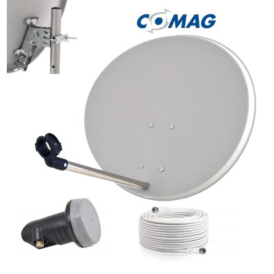 COMAG Sat-Antenne Stahl lichtgrau 60 cm, Set inkl. Single LNB, Koaxkabel