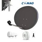 COMAG Sat-Antenne Stahl anthrazit 60 cm, Set inkl. Single LNB, Koaxkabel + F-Stecker