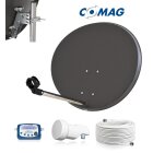 COMAG Sat-Antenne Stahl anthrazit 60 cm, Set inkl. Single LNB, Koaxkabel + F-Stecker, Satfinder